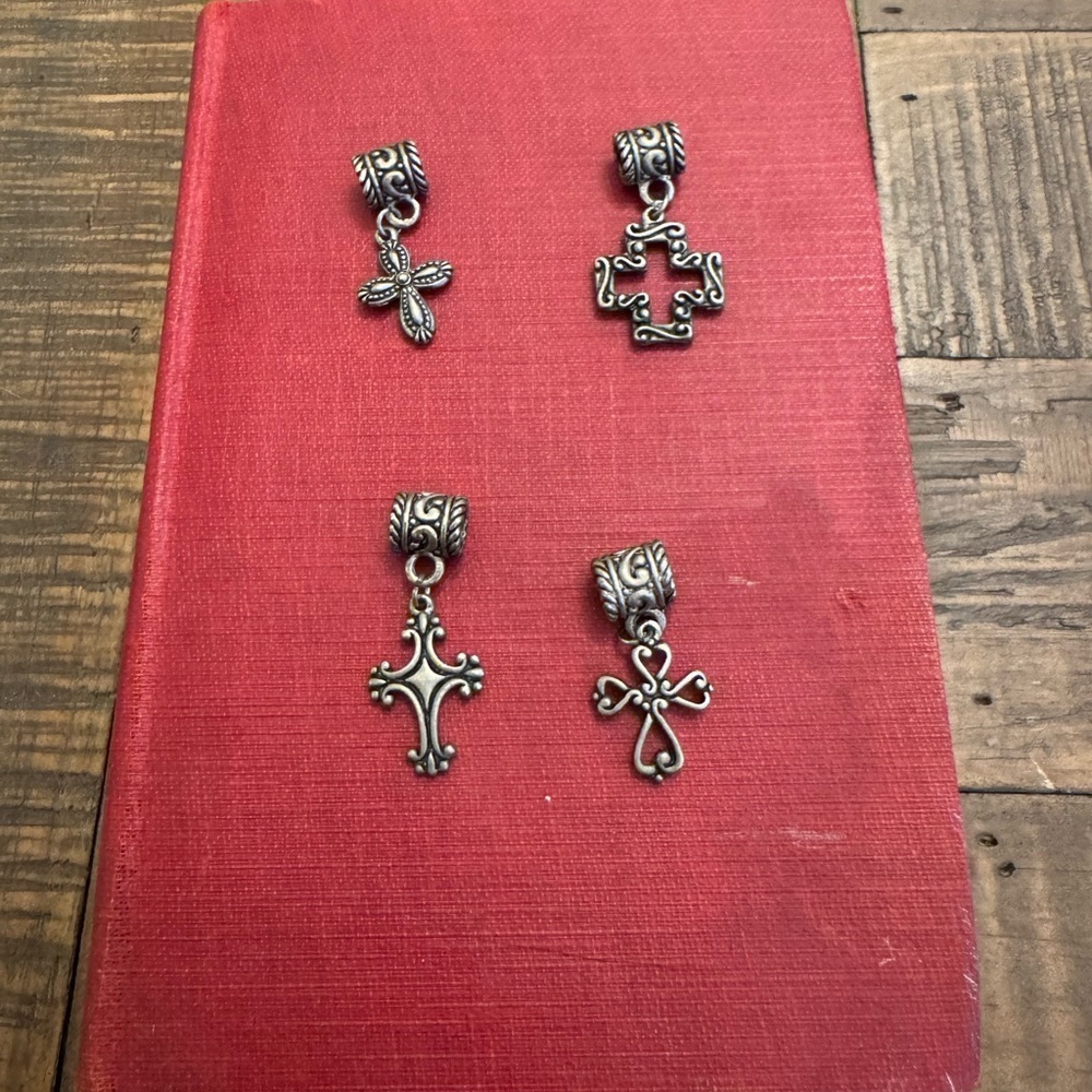 Set of 4 Cross Jewelry Charms for necklace or bracelet, gunmetal color.